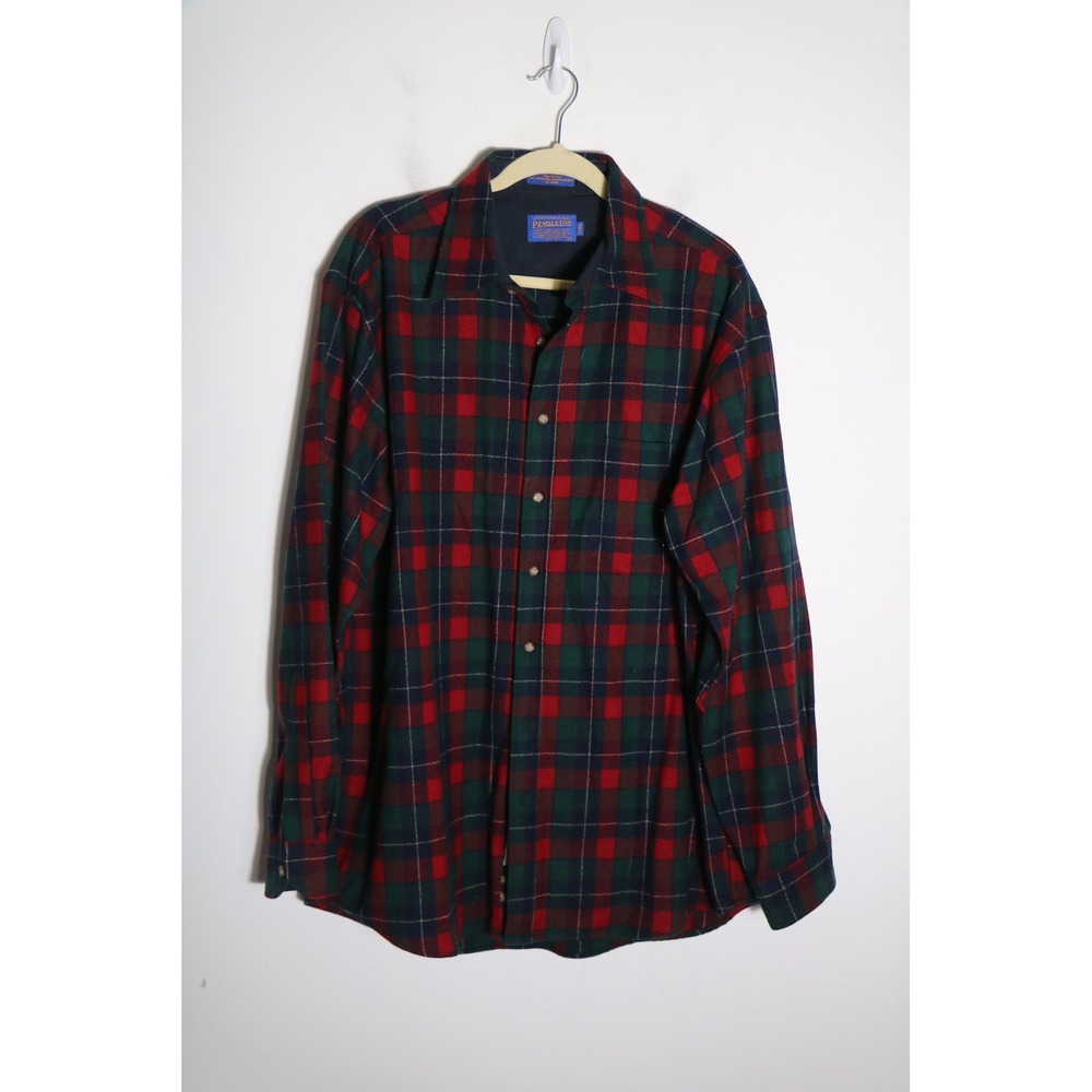 Pendleton 100% Virgin Wool Kilgore Tartan Plaid Button Down Shirt XL Long Red
